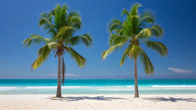 Two Palm Trees on Tropical Beach
