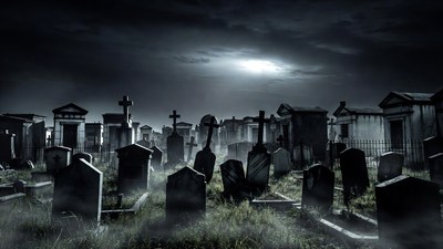 Eerie Cemetery at Night