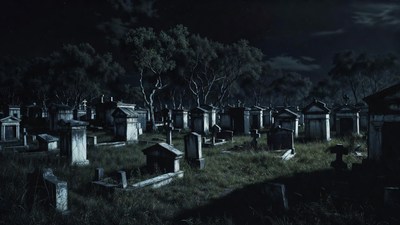 Dark Cemetery at Night