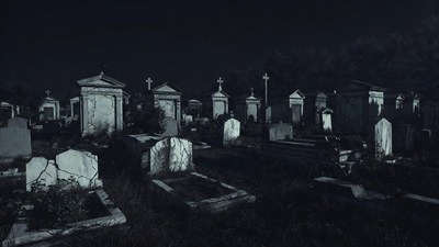 Spooky Cemetery at Night