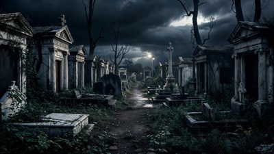 Eerie Cemetery at Night