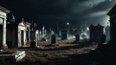 Spooky Cemetery at Night