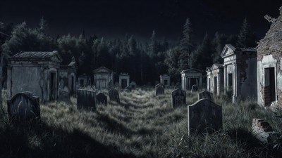 Spooky Cemetery at Night