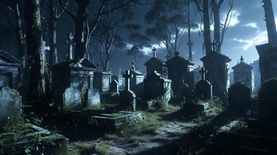 Spooky Cemetery at Night