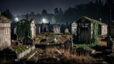 Abandoned Cemetery at Night