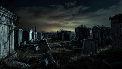 Abandoned Cemetery at Night