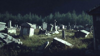 Abandoned Cemetery at Night