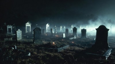 Foggy Cemetery at Night