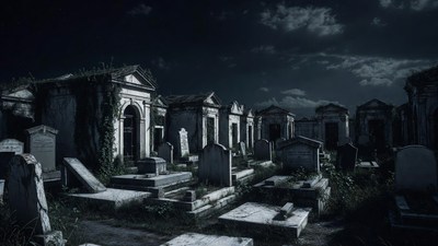 Abandoned Cemetery at Night