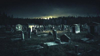 Eerie Cemetery at Night