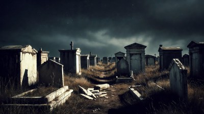 Abandoned Cemetery at Night