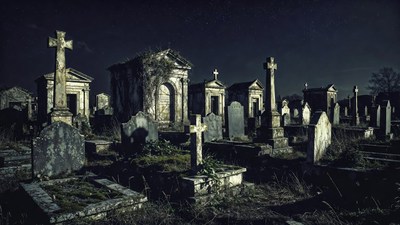 Spooky Cemetery at Night