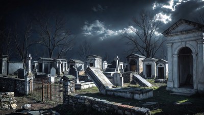 Eerie Cemetery at Night