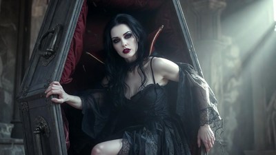 Vampire woman in coffin