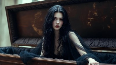 Woman lying in open coffin