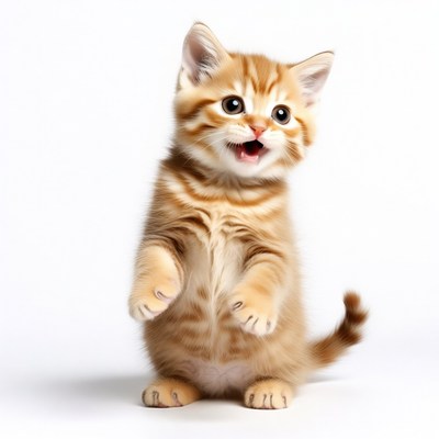 Cute orange kitten standing on hind legs