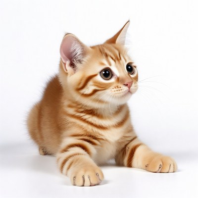 Cute orange tabby kitten on white background