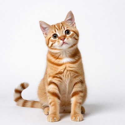 Orange tabby kitten looking up