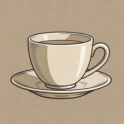 White teacup on saucer illustration