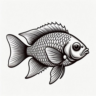 Black and white tilapia fish illustration