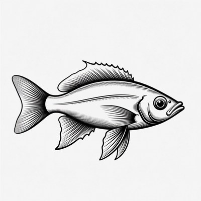 Black and white line art fish