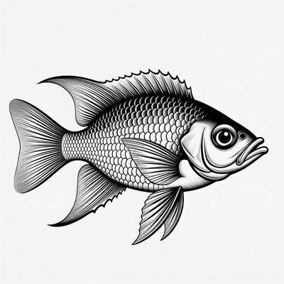Black and white tilapia fish illustration