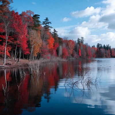 Autumn Trees Reflecting in Lake