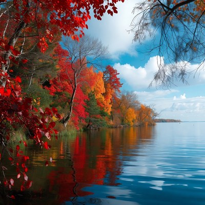 Autumn Trees Reflecting in Lake