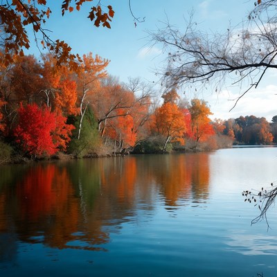 Autumn Trees Reflecting in Lake