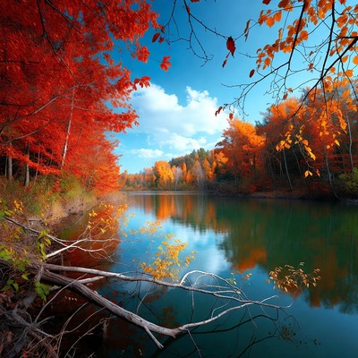 Autumn Forest Reflecting in Lake