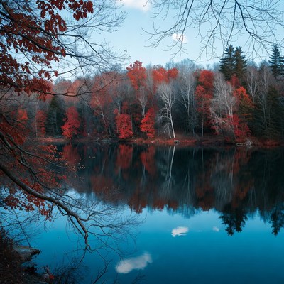 Autumn Forest Reflected in Lake