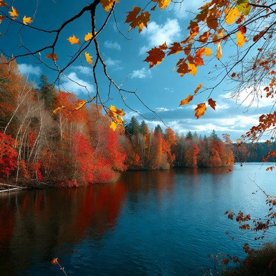 Autumn Forest Lake with Fall Foliage