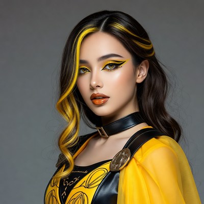 Asian woman with yellow hair streaks