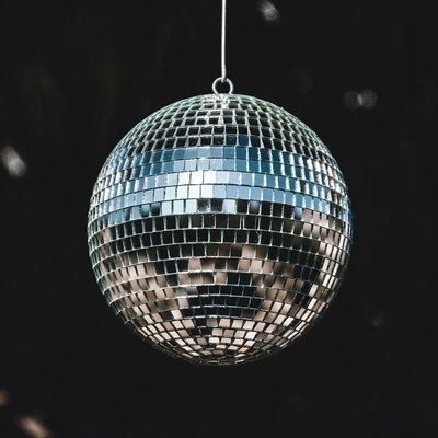 Disco Ball Hanging on Black Background