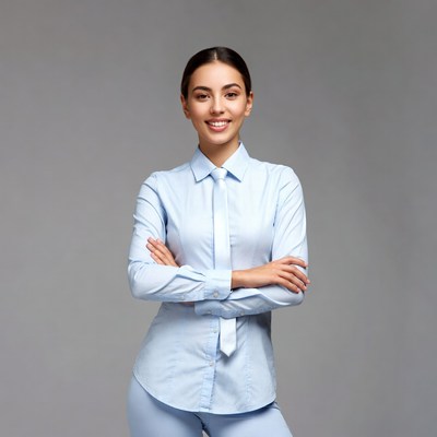 Smiling Latina woman in blue suit