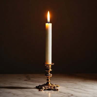 Lit Candle on Brass Candlestick
