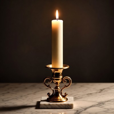 Lit Candle on Brass Candlestick