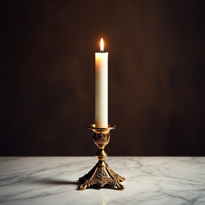 Lit Candle on Brass Candlestick