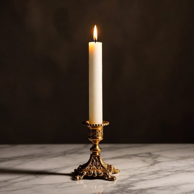 Lit Candle on Brass Candlestick