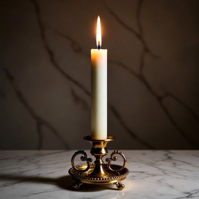Lit Candle in Brass Candlestick