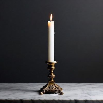 Lit Candle on Brass Candlestick