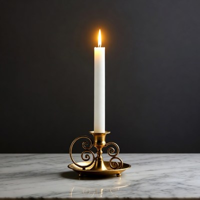 Lit Candle in Brass Candlestick