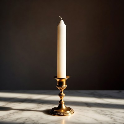 White Candle in Brass Candlestick