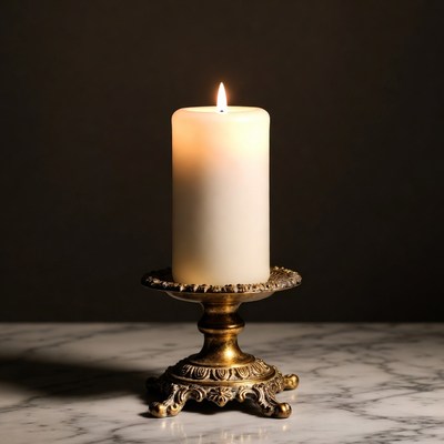 White Candle on Gold Candlestick