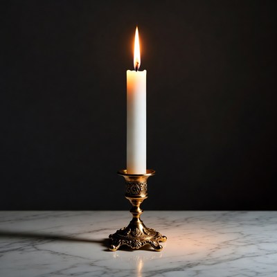 Lit Candle on Brass Candlestick