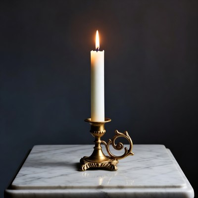 Lit Candle in Gold Candlestick