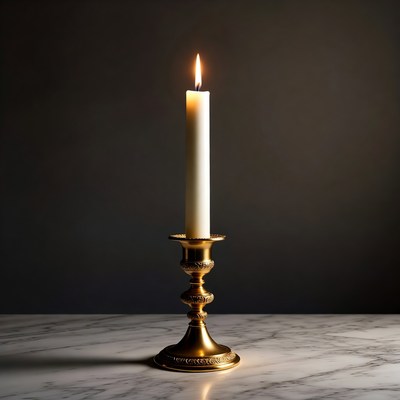 Lit Candle on Brass Candlestick