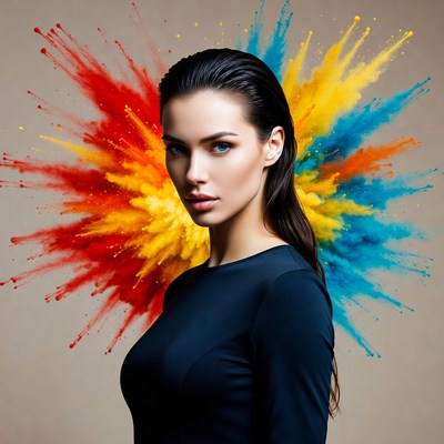 Woman with colorful paint splashes
