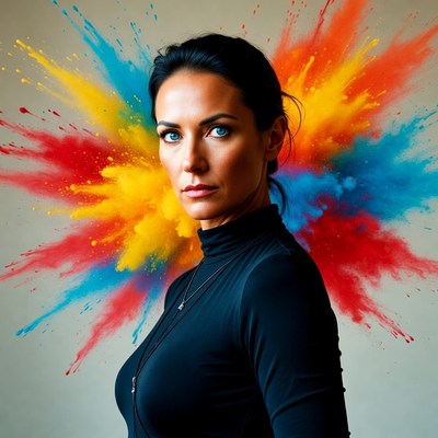 Woman with colorful paint splashes