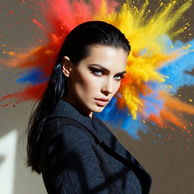 Woman with colorful powder explosion